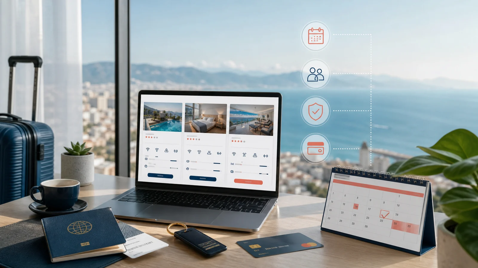 Hotel booking options compared by dates, guests, cancellation and payment