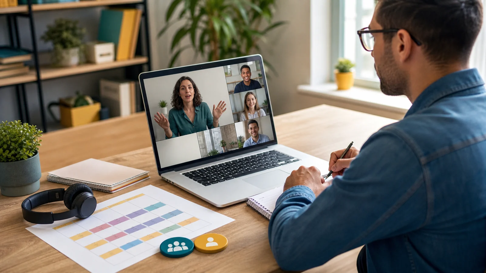 An adult learner planning live group and private English classes online