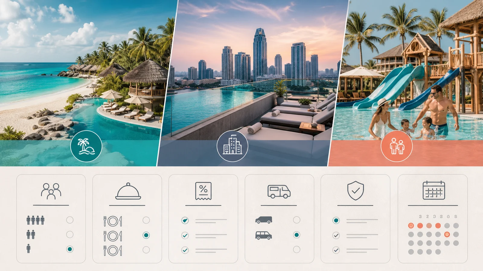 Beach, city and family resorts compared with practical booking criteria