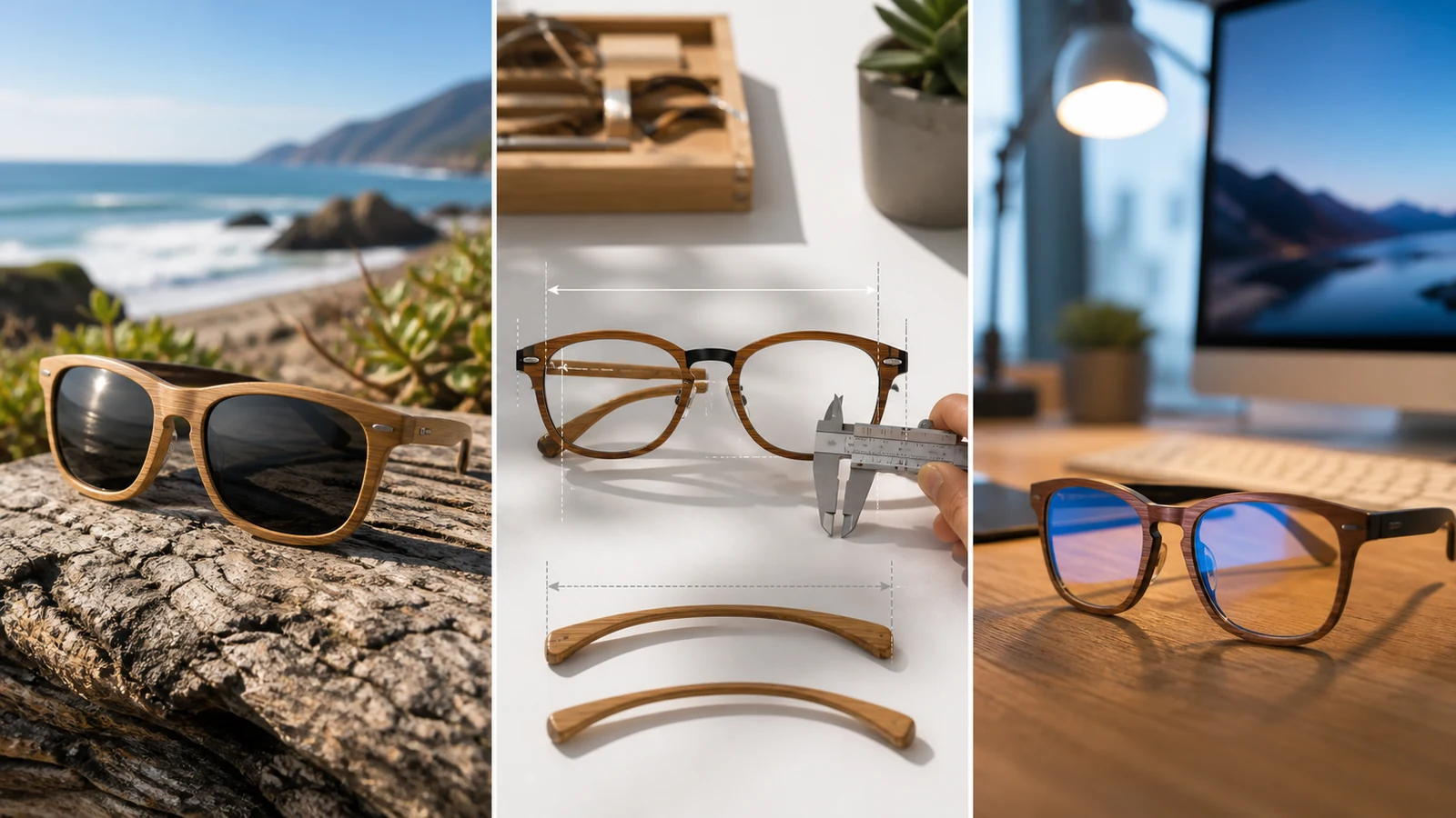 Bamboo polarized sunglasses, frame measurements and blue-light glasses compared