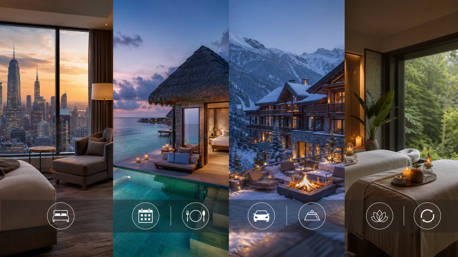 City, island, mountain and wellness hotel stays compared by booking criteria
