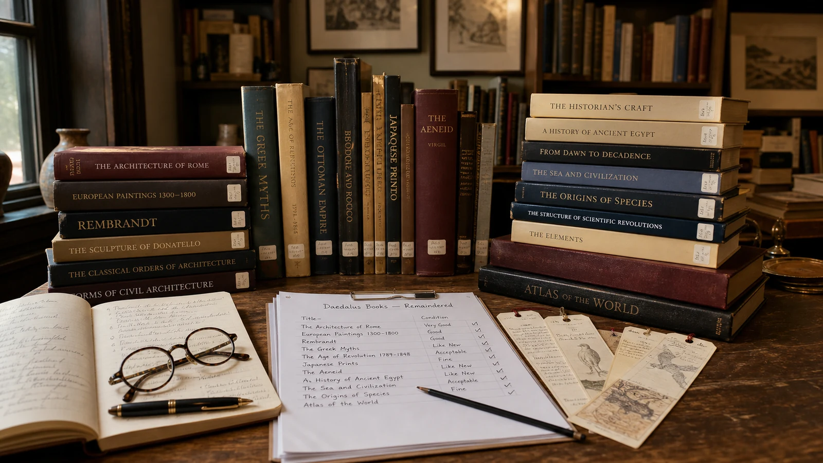 Art, history, literature and science books compared with edition and condition notes