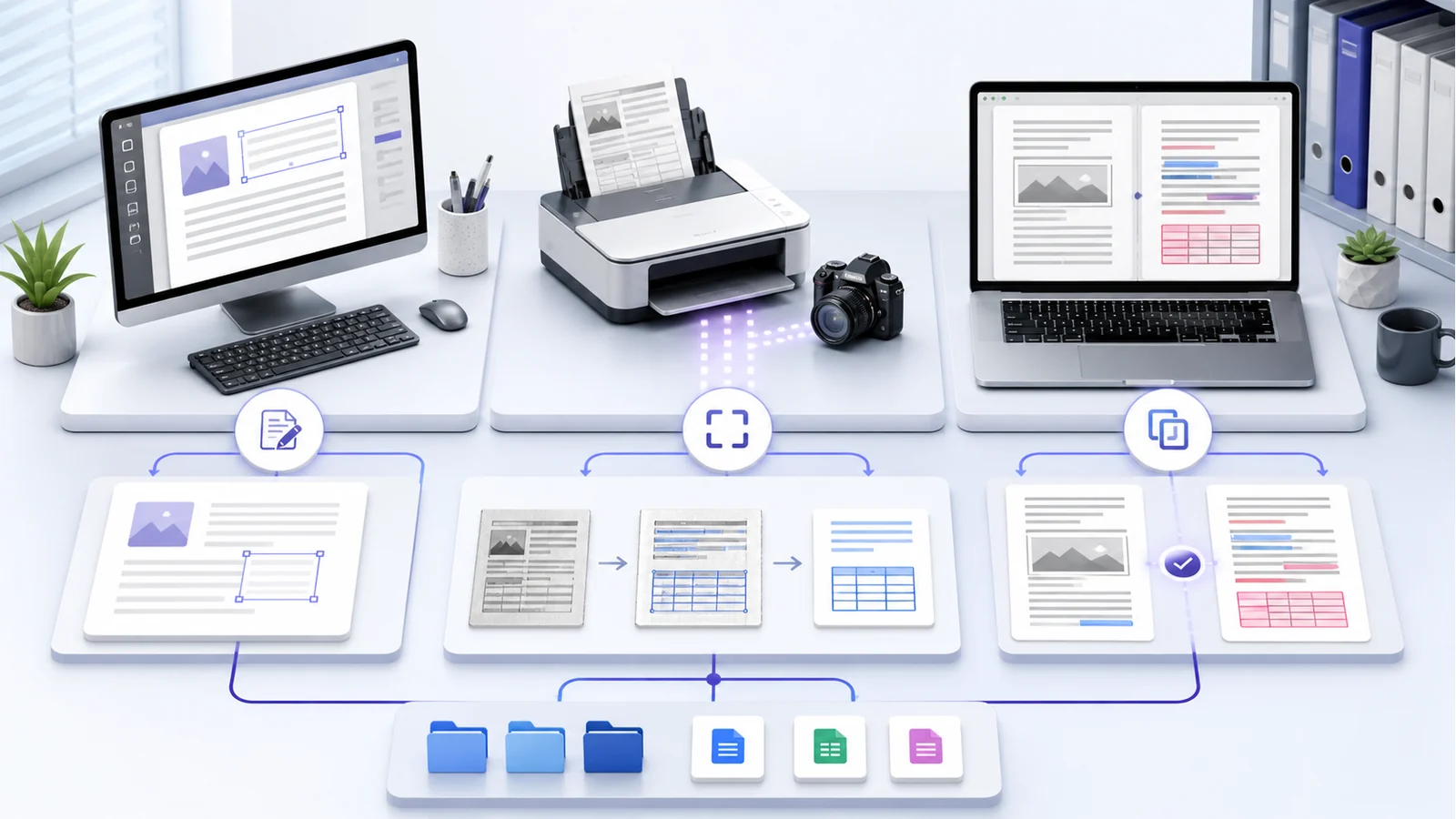 OCR, PDF editing and document comparison workflows on desktop computers